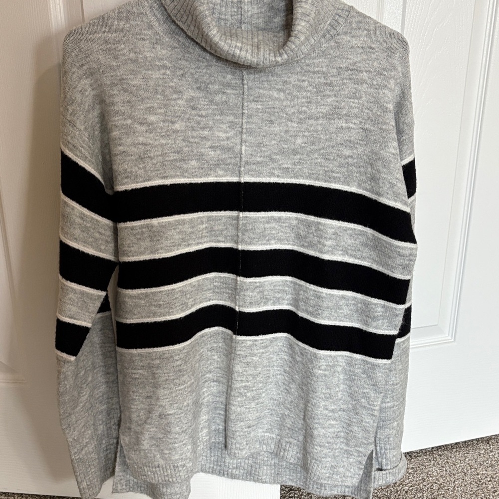 Caslon Gray and Black Striped Sweater